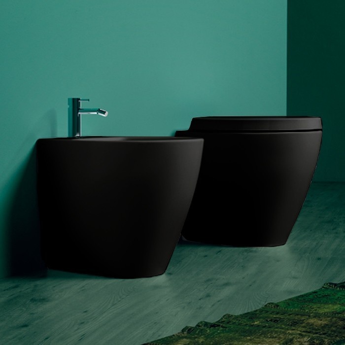 Унитаз напольный приставной lft spazio 530x340x420 черный матовый simas