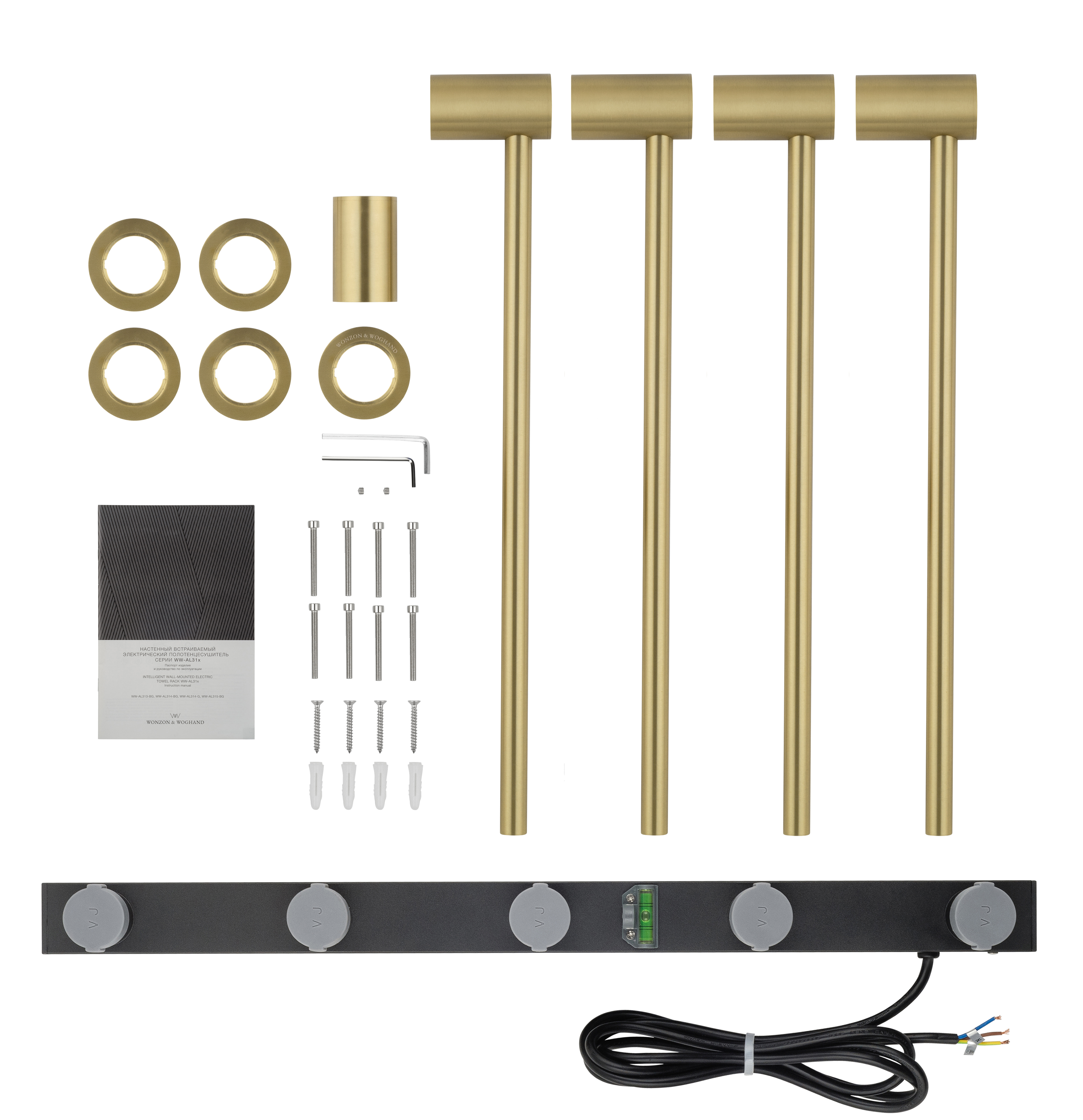 Полотенцесушитель электрический встраиваемый wonzon & woghand hamburg, брашированное золото (ww-al314-bg)