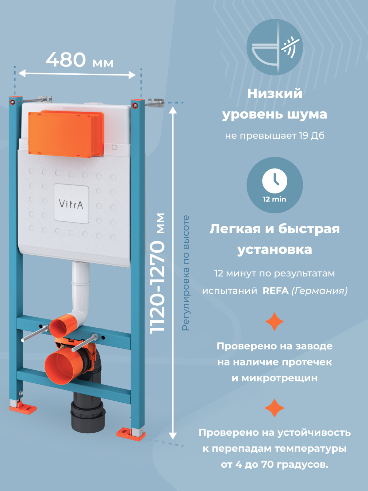 Инсталляция с унитазом VitrA Mia Round 9856B003-7200 комплект 4 в 1 с сиденьем микролифт безободковый цвет клавиши матовый хром