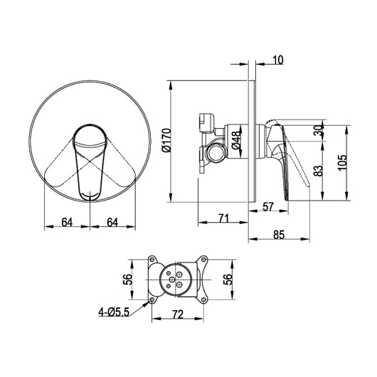 TVS10535211061 O.novo Start Смеситель однорычажный для душа без переключателя хром