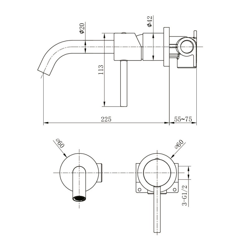 Смеситель для раковины настенный скрытая часть в комплекте imex monza glm039/ng matt black