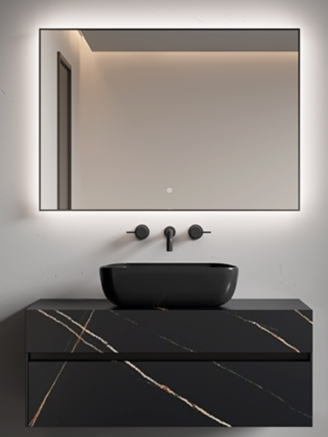 Прямоугольное зеркало , мет. рама, подсв., сенсор, антизапотевание, 100*70 chrome