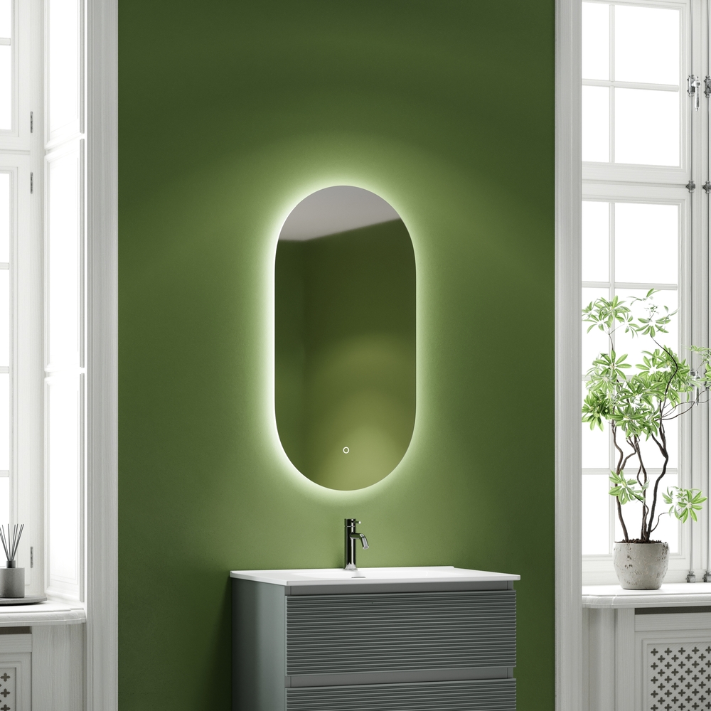 Зеркало для ванной комнаты sancos oval, фоновая подсветка 550х1050 с сенсорным управлением на прикосновение, арт. ov55c