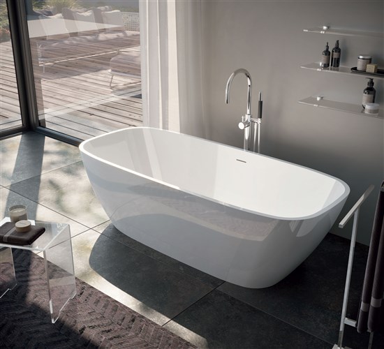 Ванна отдельностоящая искусственный камень 1700х720х560 с донным клапаном белый глянцевый brio gruppo treesse