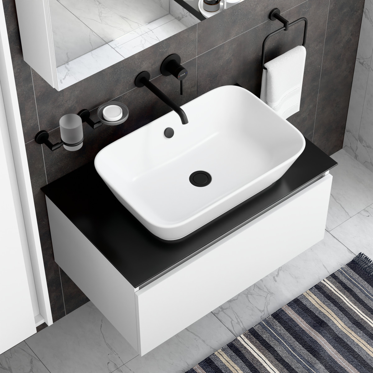 Встраиваемый смеситель для раковины VitrA Minimax Round A4354936EXP однорычажный матовый черный латунь