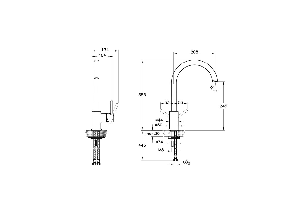 Смеситель для кухни VitrA Minimax S A42091EXP с поворотным изливом однорычажный хром латунь