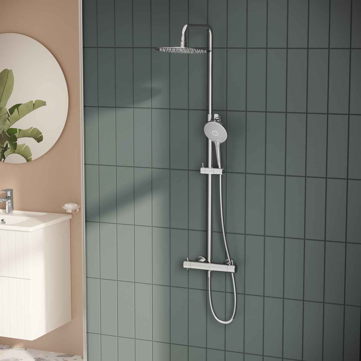 Душевая система VitrA AquaHeat A47201EXP с термостатическим смесителем и ручным душем хром латунь