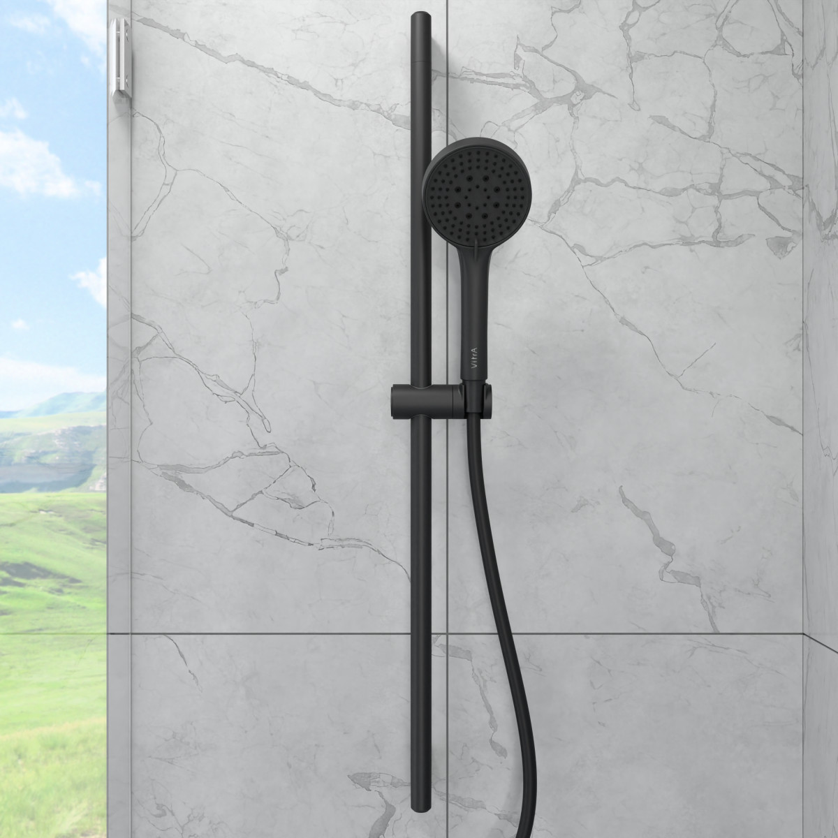 Душевая стойка VitrA Base Round A4590836EXP с ручным душем без смесителя матовая черная