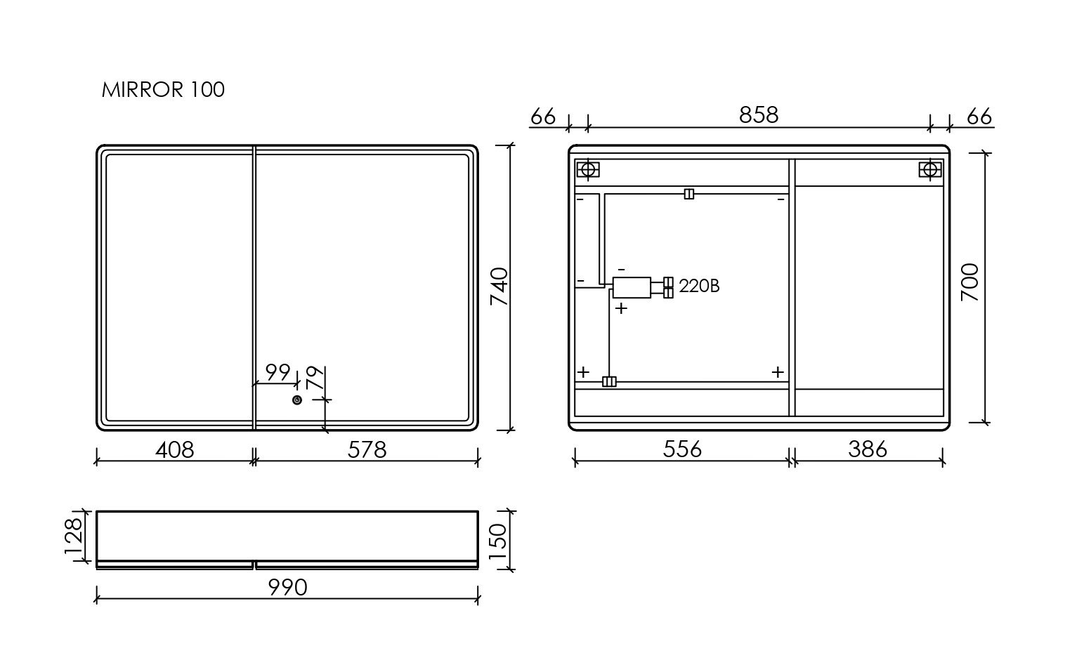 Зеркальный шкаф для ванной комнаты sancos mirror 990x150х740 мм, с led подсветкой, цвет дуб чарльстон, арт. mi100ech