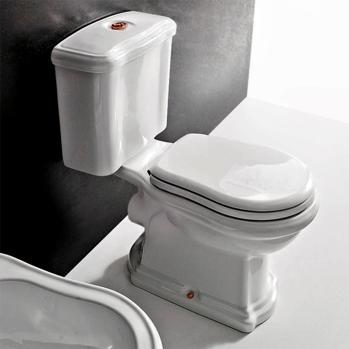 Kerasan retro унитаз 72х38.5см., моноблок, слив в стену, цвет: белый/бронза