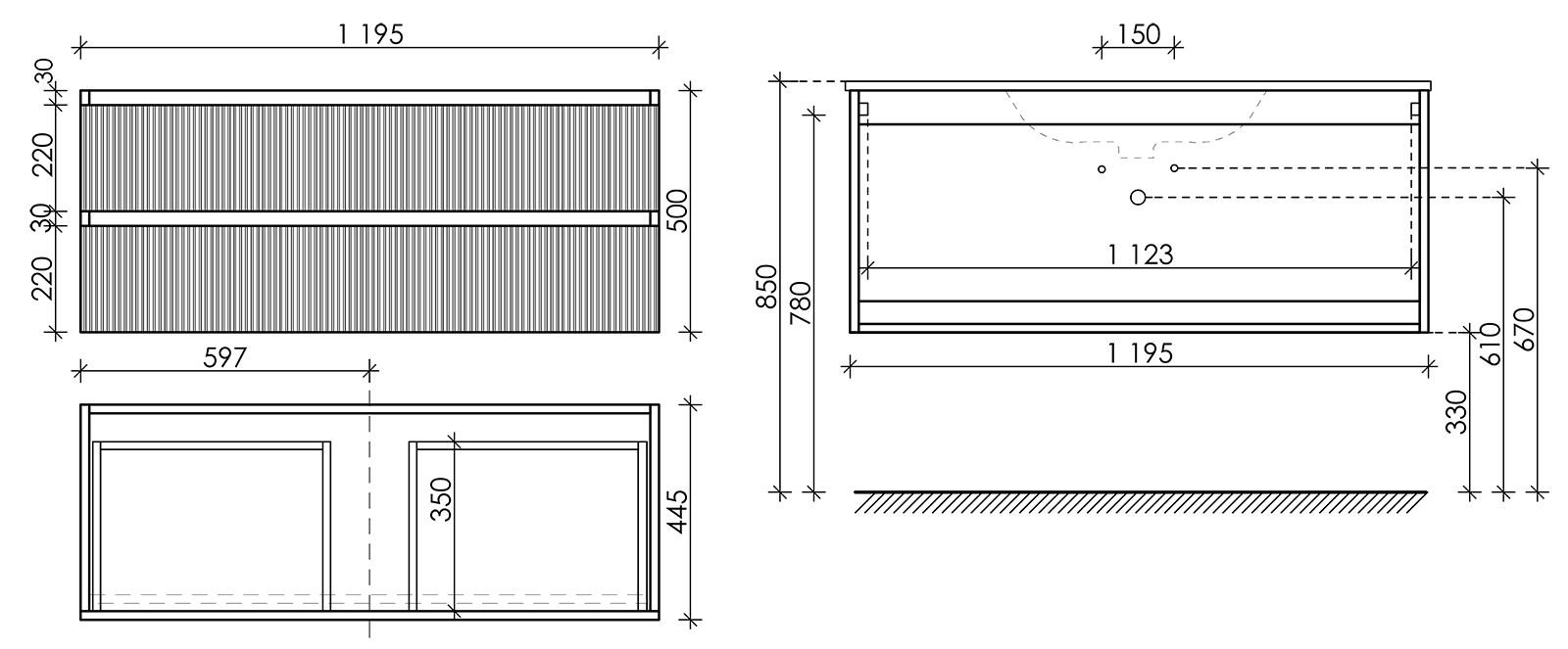 Тумба подвесная sancos snob r 1195х445х500, c двумя ящиками оснащенными доводчиками, beige soft, арт.snr120ce