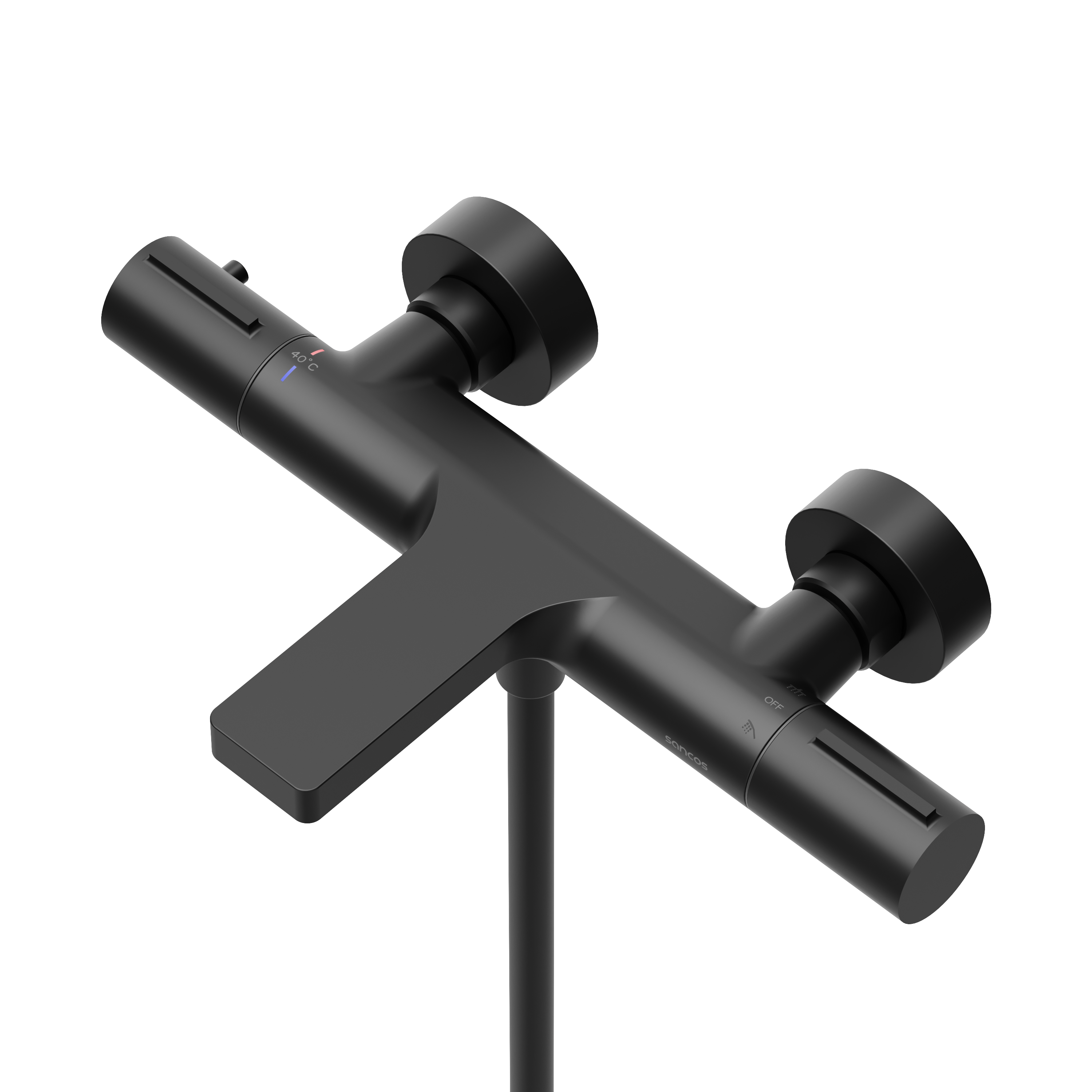 Термостатический смеситель для ванны и душа sancos etna, черный матовый, арт. sc9006mb