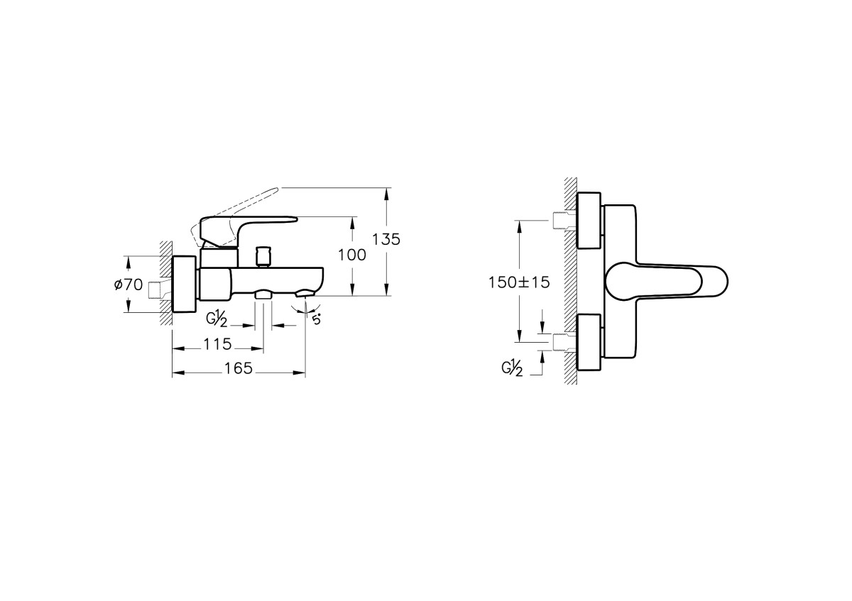 Смеситель настенный VitrA Root Round A4272536EXP для ванны однорычажный матовый черный латунь
