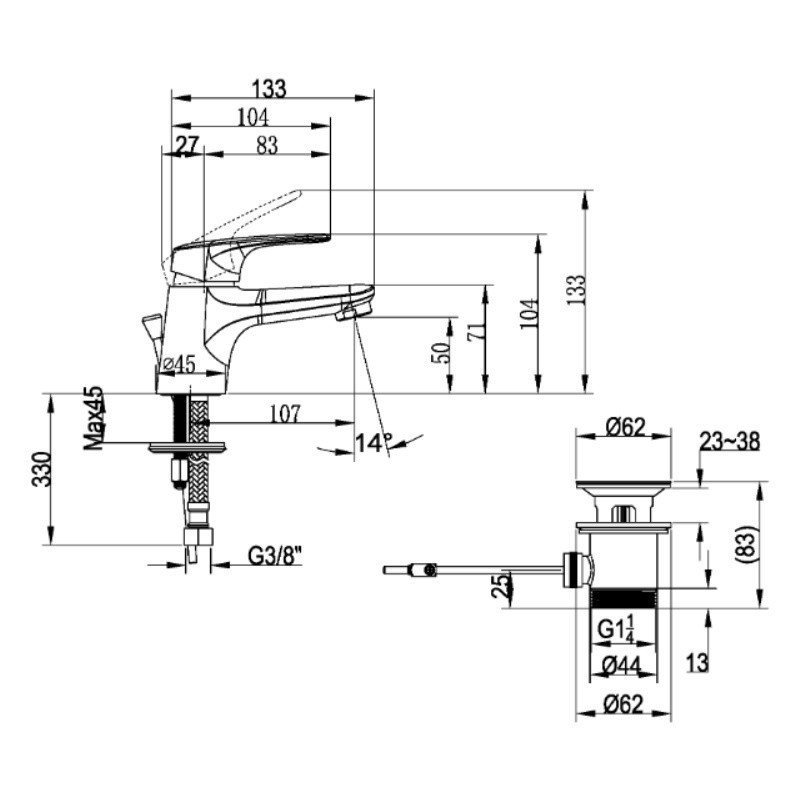 TVW10514111061 O.NOVO START Смеситель для раковины с дон клапаном  хром