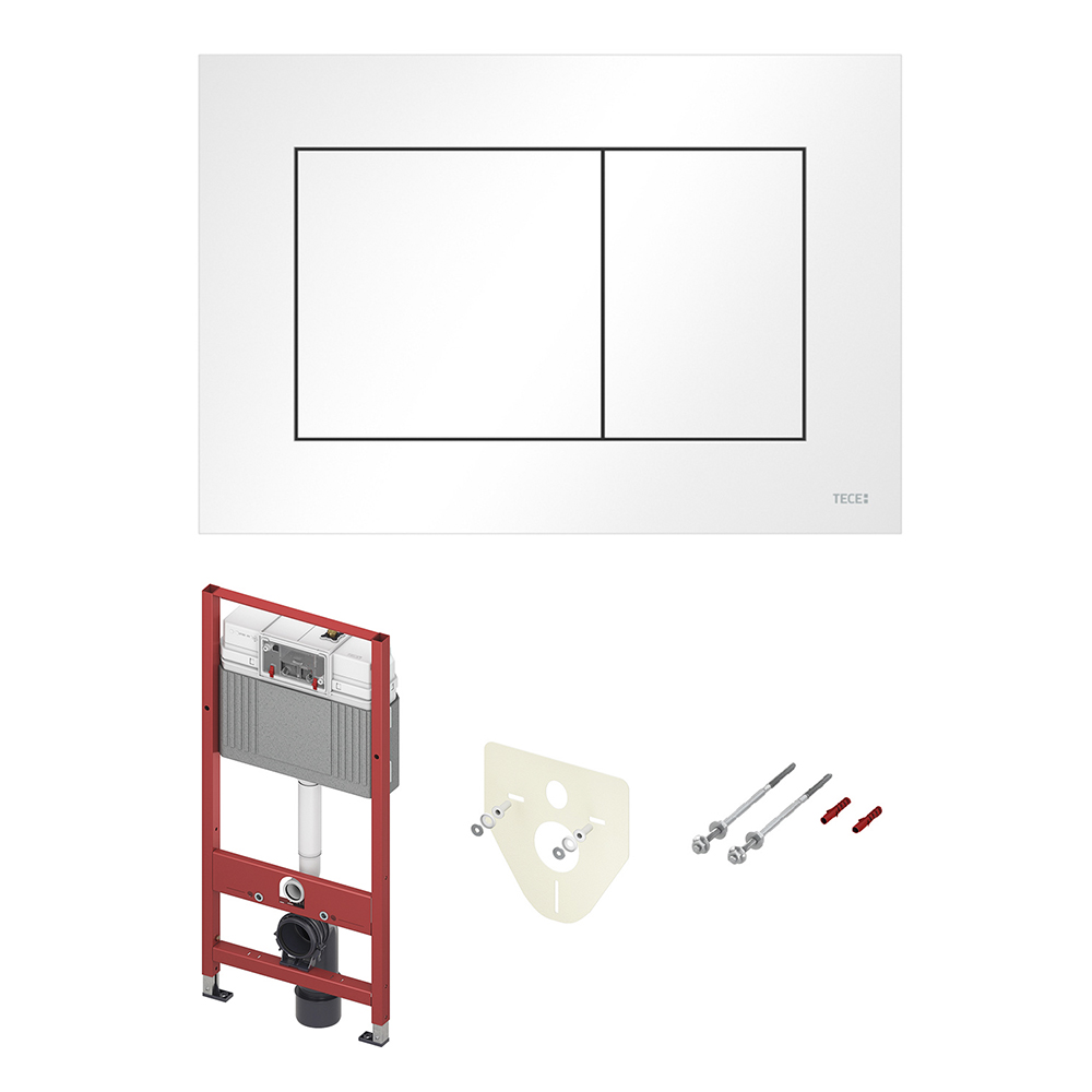 Комплект для установки подвесного унитаза: застенный модуль, пластиковая панель смыва tecenow, белая