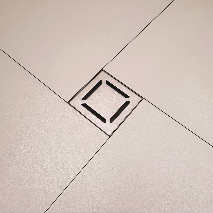 Трап berges водосток zentrum norma 100х100, хром глянец, выпуск d50/75/110 h74 вертикальный