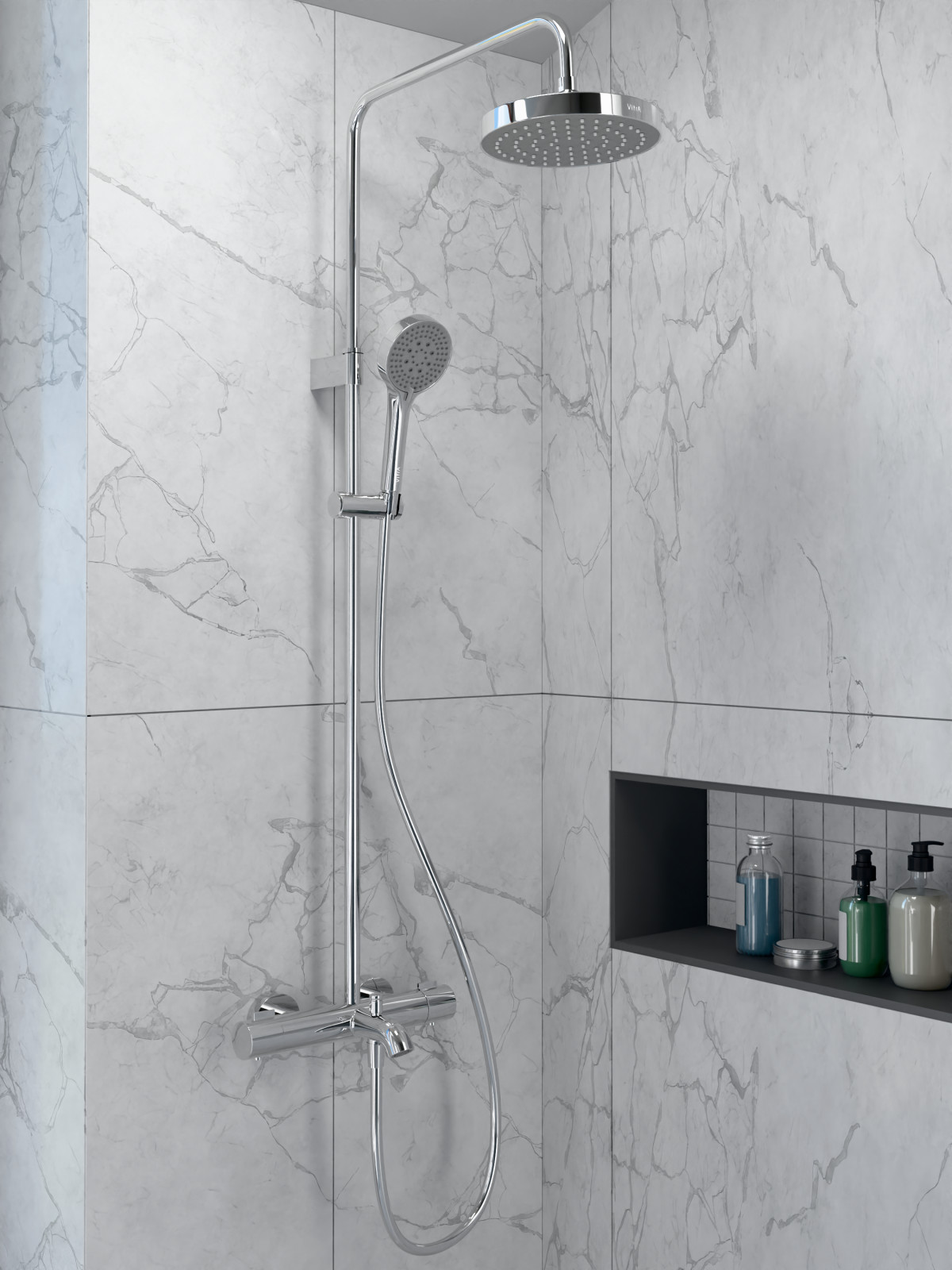 Душевая система VitrA Base Round A47303EXP с термостатическим смесителем и ручным душем хром латунь