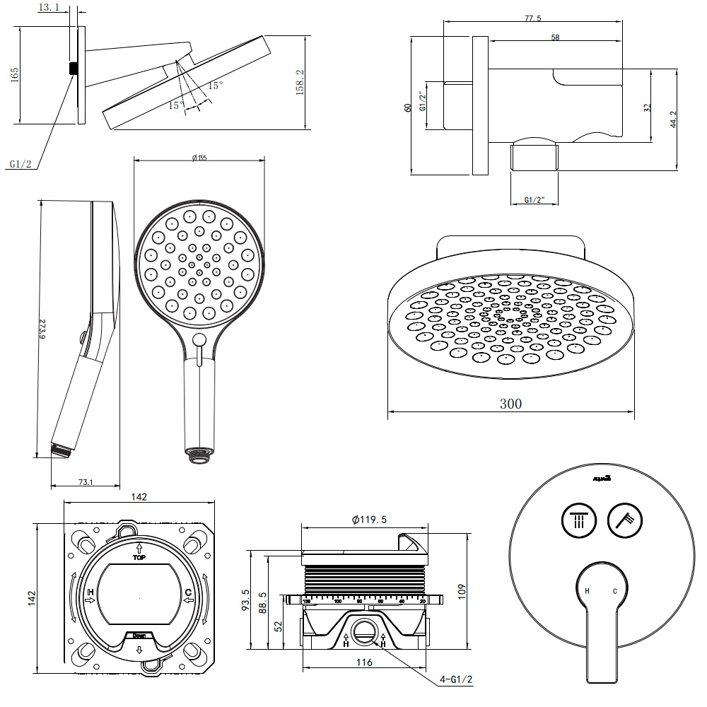 Aqm 8402cr набор для комплектации душа со смесителем, хром