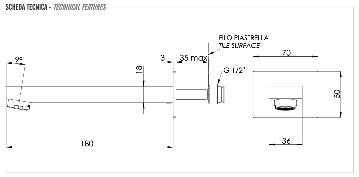 Излив настенный 18 см remer qubika 91qxv, сталь