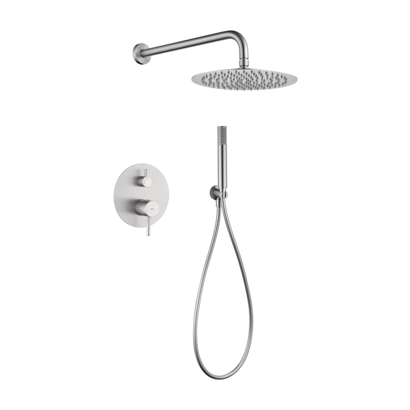 Смеситель для душа скрытого монтажа готовый комплект верхний душ ø25cм imex monza gpm039/nq brushed nickel