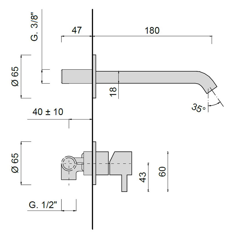 Giulin myfuture f5920-18epbrop смеситель для раковины из стены, излив 180 мм, цвет бронза матовый