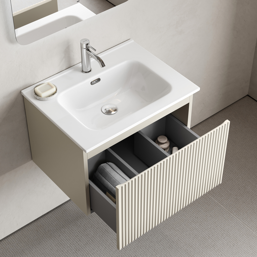 Тумба подвесная SANCOS Snob R 1.0 590х445х406, c одним ящиком оснащенным доводчиками, Beige Soft , арт. SNR1.060CE