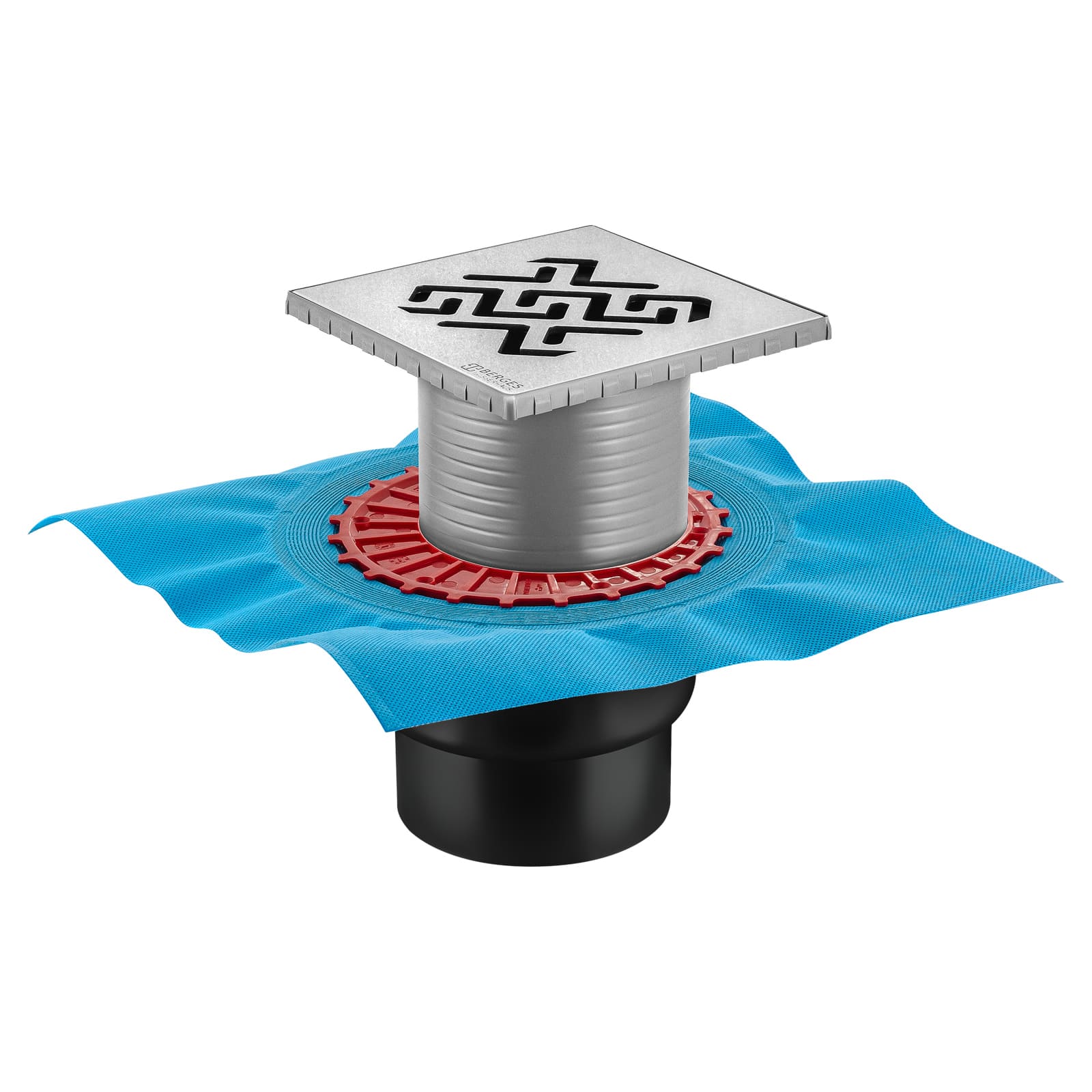 Трап berges водосток zentrum antik 150х150, хром глянец, выпуск d50/75/110 h74 вертикальный