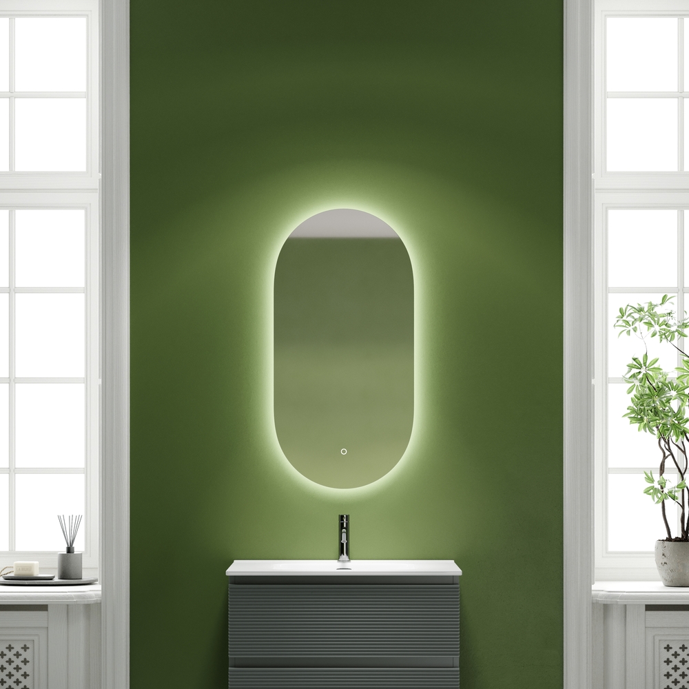 Зеркало для ванной комнаты sancos oval, фоновая подсветка 550х1050 с сенсорным управлением на прикосновение, арт. ov55c