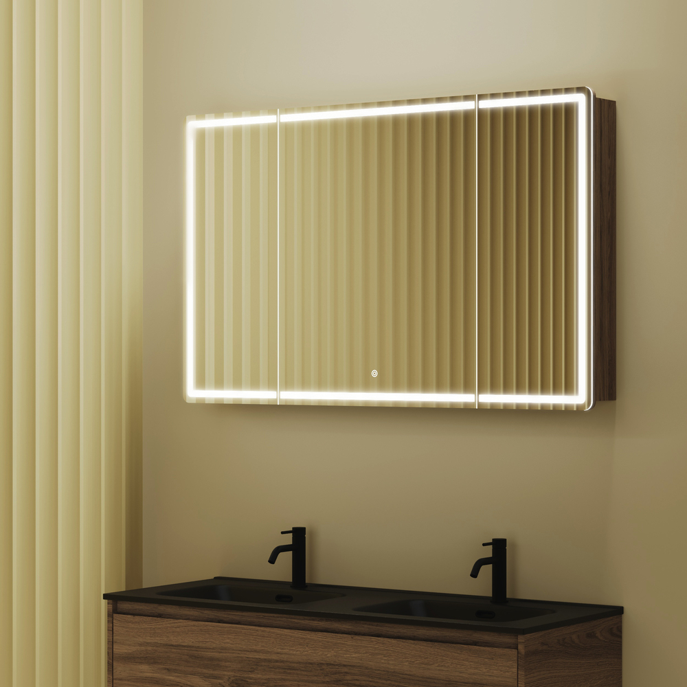 Зеркальный шкаф для ванной комнаты sancos mirror 1190x150х740 мм, с led подсветкой, цвет дуб чарльстон, арт. mi120ech