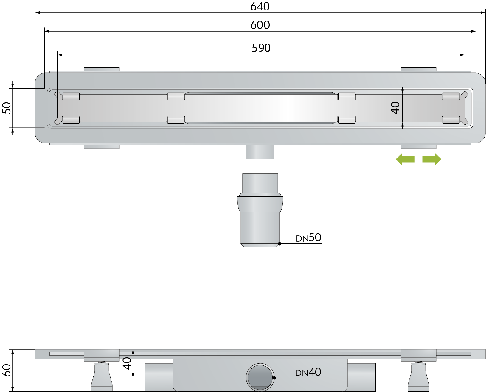 Дренажный канал 60 см, решетка под плитку, гидрозатвор, abs, горизонтальный выход omp tea renova unseen 5953.805.8
