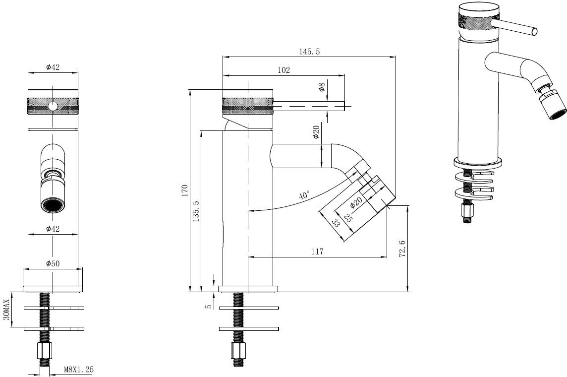 Смеситель для биде Allen Brau Priority 5.31A04-MG (с донным клапаном) графит браш
