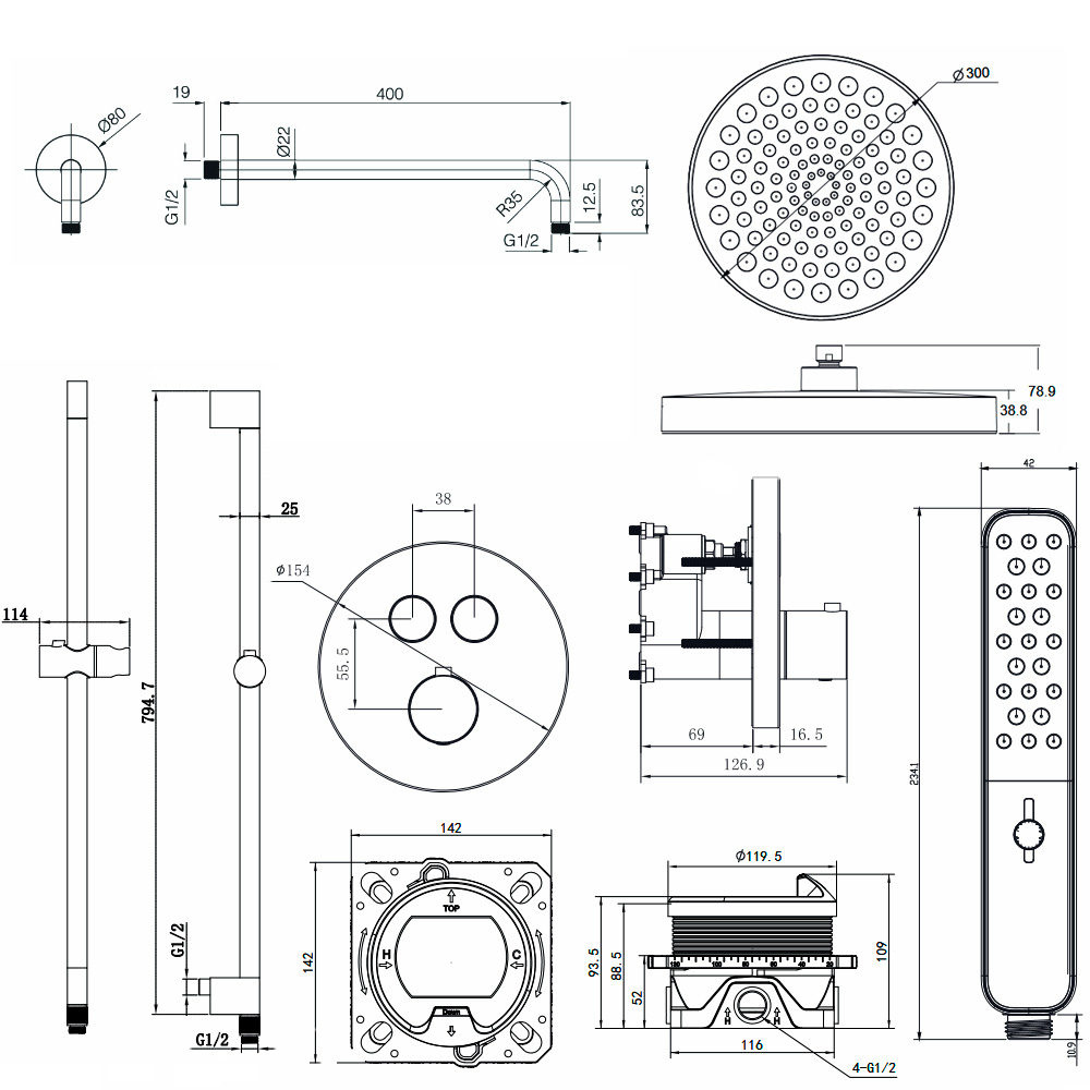 Aqm 8401mb набор для комплектации душа с термостатом, черный матовый
