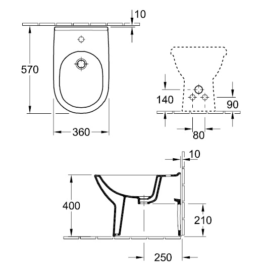 Биде, Villeroy&Boch, O'Novo, напольный, шгв 360*560*400, цвет-альпийский белый