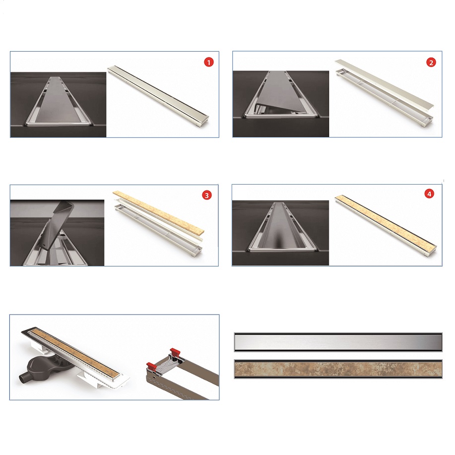 Желоб berges водосток в1 keramik 900, матовый хром, s-сифон d50/105 h50 вертикальный