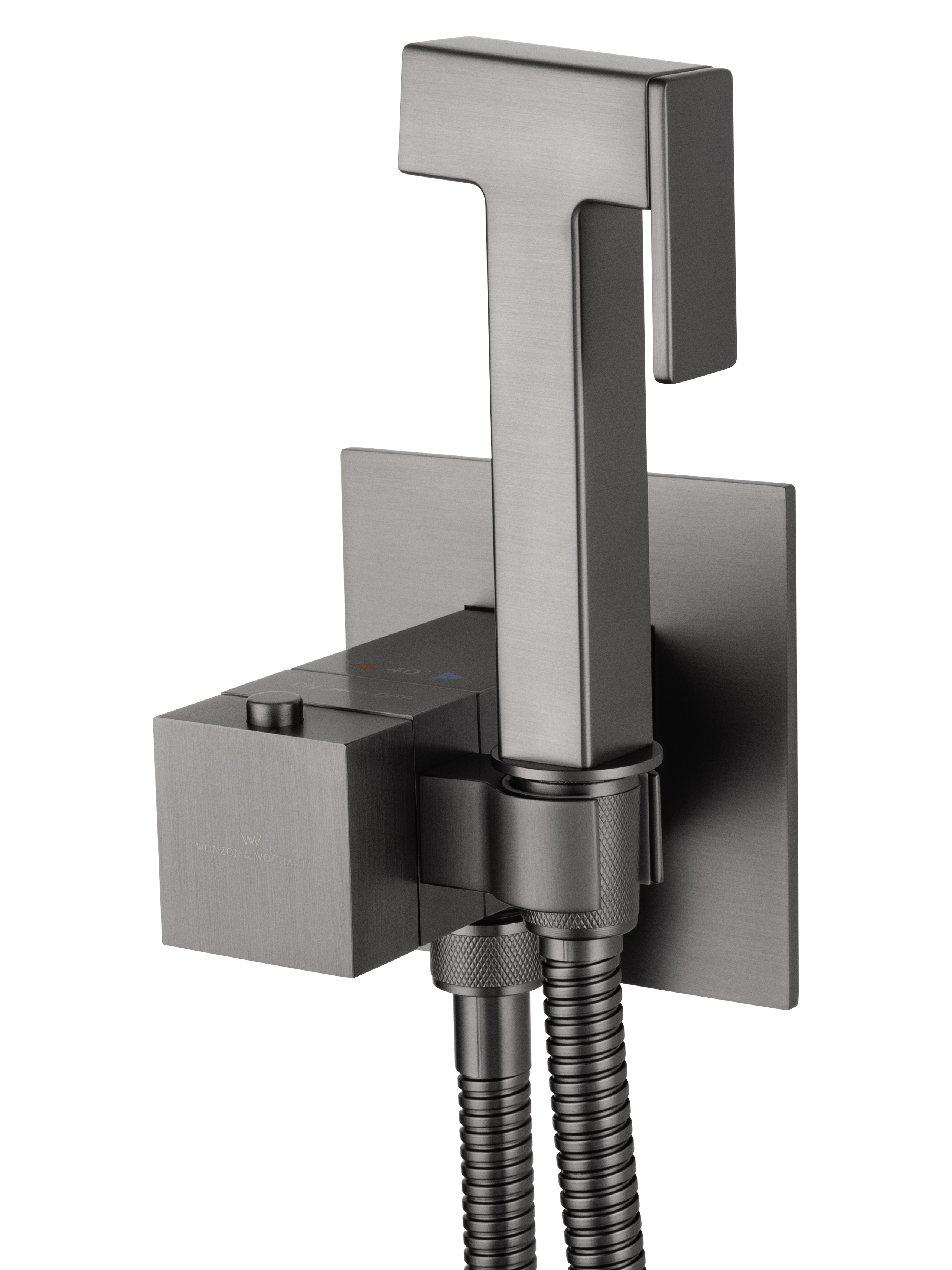 Смеситель с гигиеническим душем и термостатом встраиваемый wonzon & woghand, темный графит (ww-88829910-bgm)