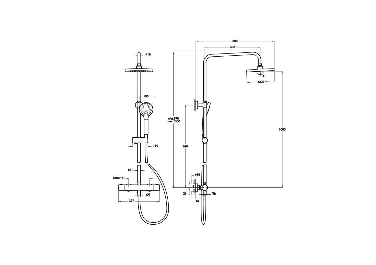 Душевая система VitrA Joy A4729836EXP с термостатическим смесителем и ручным душем матовая черная