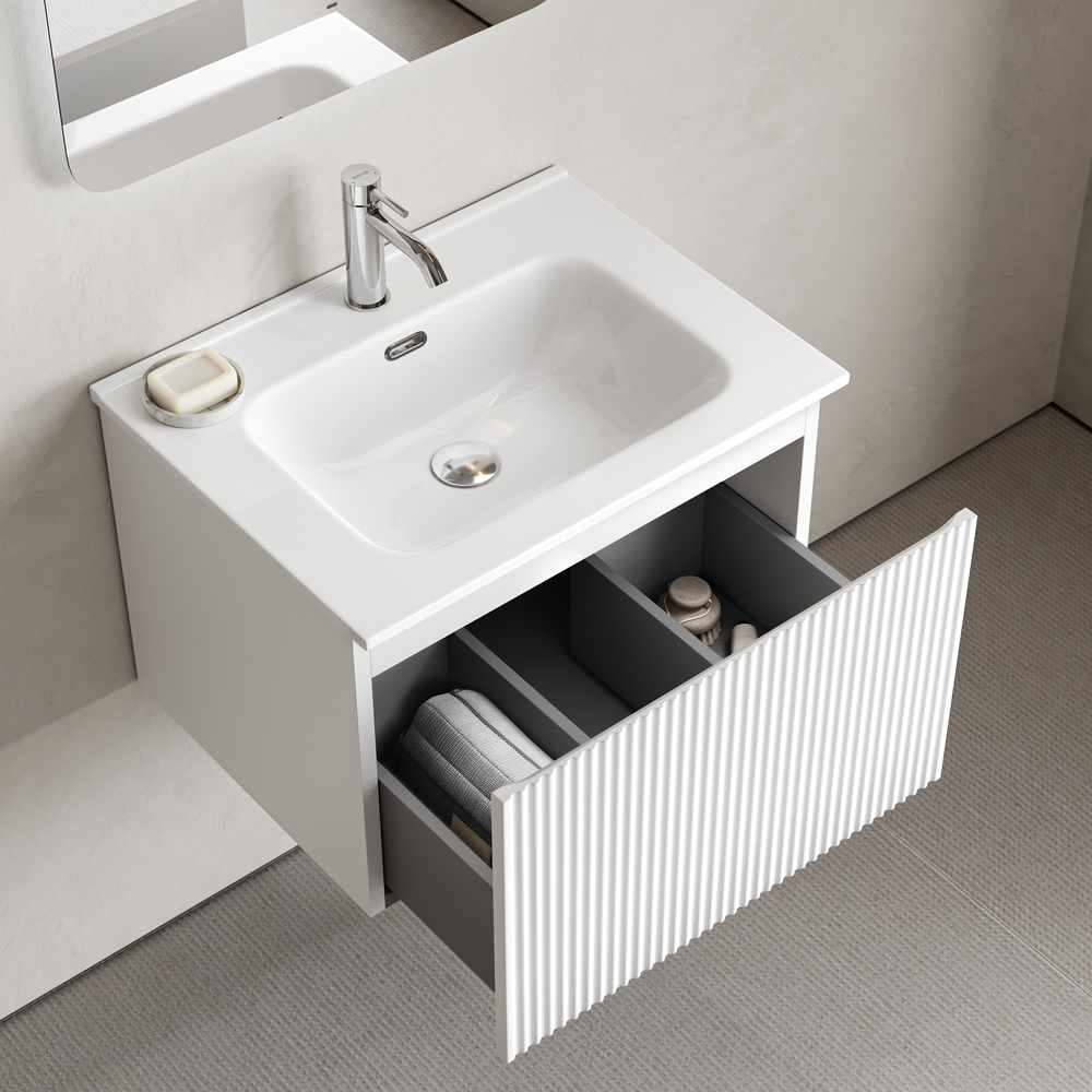 Тумба подвесная SANCOS Snob R 1.0 590х445х406, c одним ящиком оснащенным доводчиками, Bianco , арт. SNR1.060W