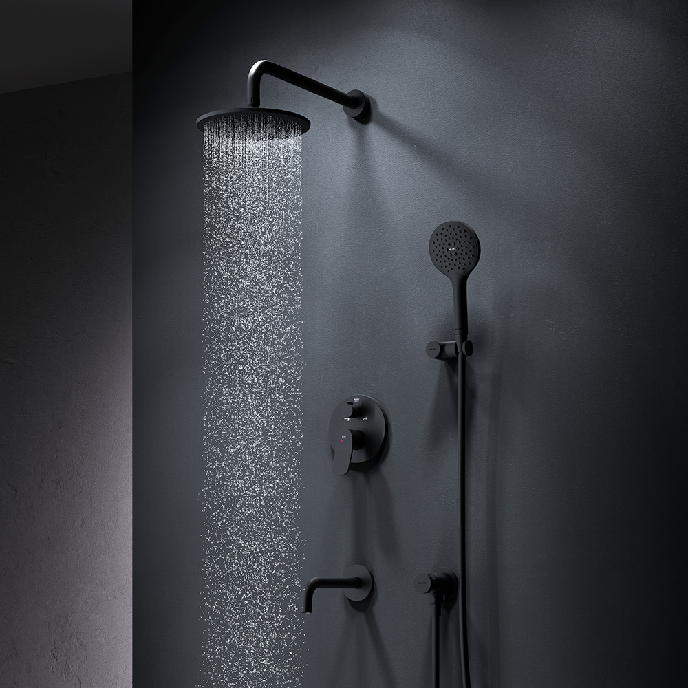 FB85A3RH32 X-Joy, набор: встроеный см-ль, излив, верхний душ 220 мм, ручн.душ, черный