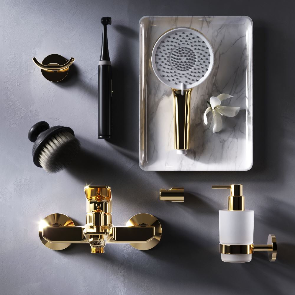 F85A15099 X-Joy, смеситель д/ванны/душа, душ.набор, золото