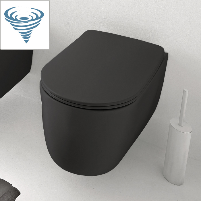 Kerasan nolita унитаз безободковый подвесной 55х35 см, tornado, с креплениями, цвет: черный матовый