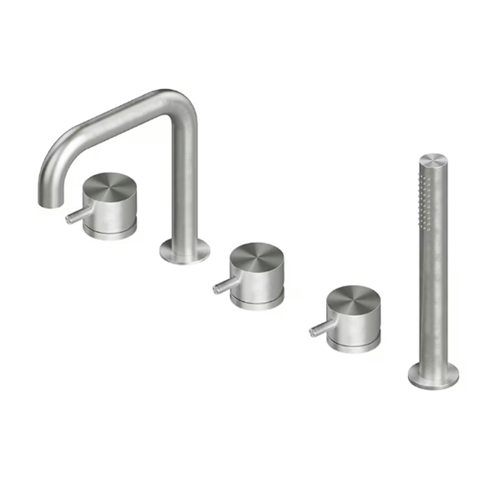 QuadroDesign Source Смеситель на борт ванны, на 5 отв., с ручным дуешм, цвет: brushed stainless steel