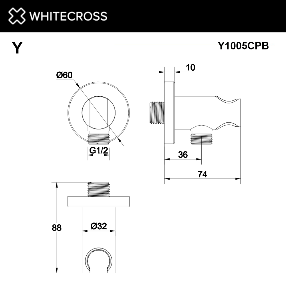 Угловой соединительный элемент с держателем лейки whitecross y1005cpb (брашированная медь)