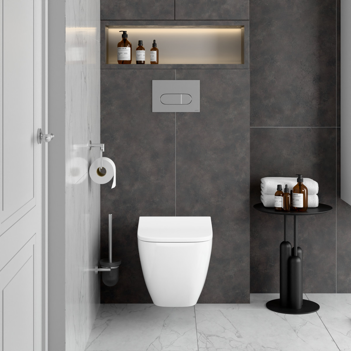 Инсталляция с унитазом VitrA Shift 9855B003-7206 комплект 4 в 1 с сиденьем микролифт безободковый Rim-ex цвет клавиши хром