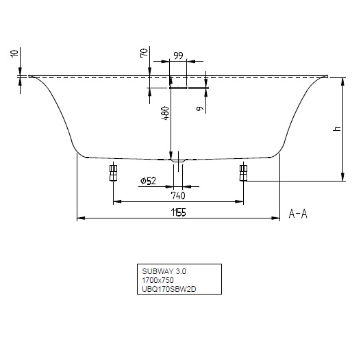 Ванна subway 3.0 quaryl 1700x750x480 villeroy&boch