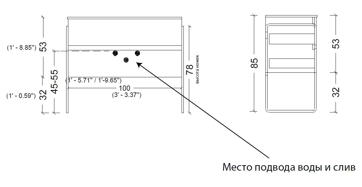 Тумба без раковины vallessi 100*46cm zebrano 2 полки