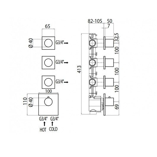 Bossini oki z031205.021 термостат для ванны - внешняя часть   золото