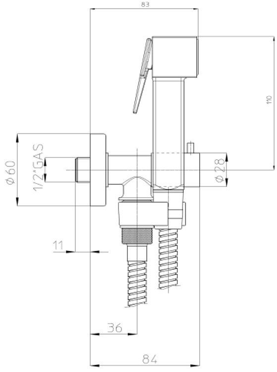 Bossini paloma brass e57033b.030 гигиенический душ - комплект с запорным вентилем хром