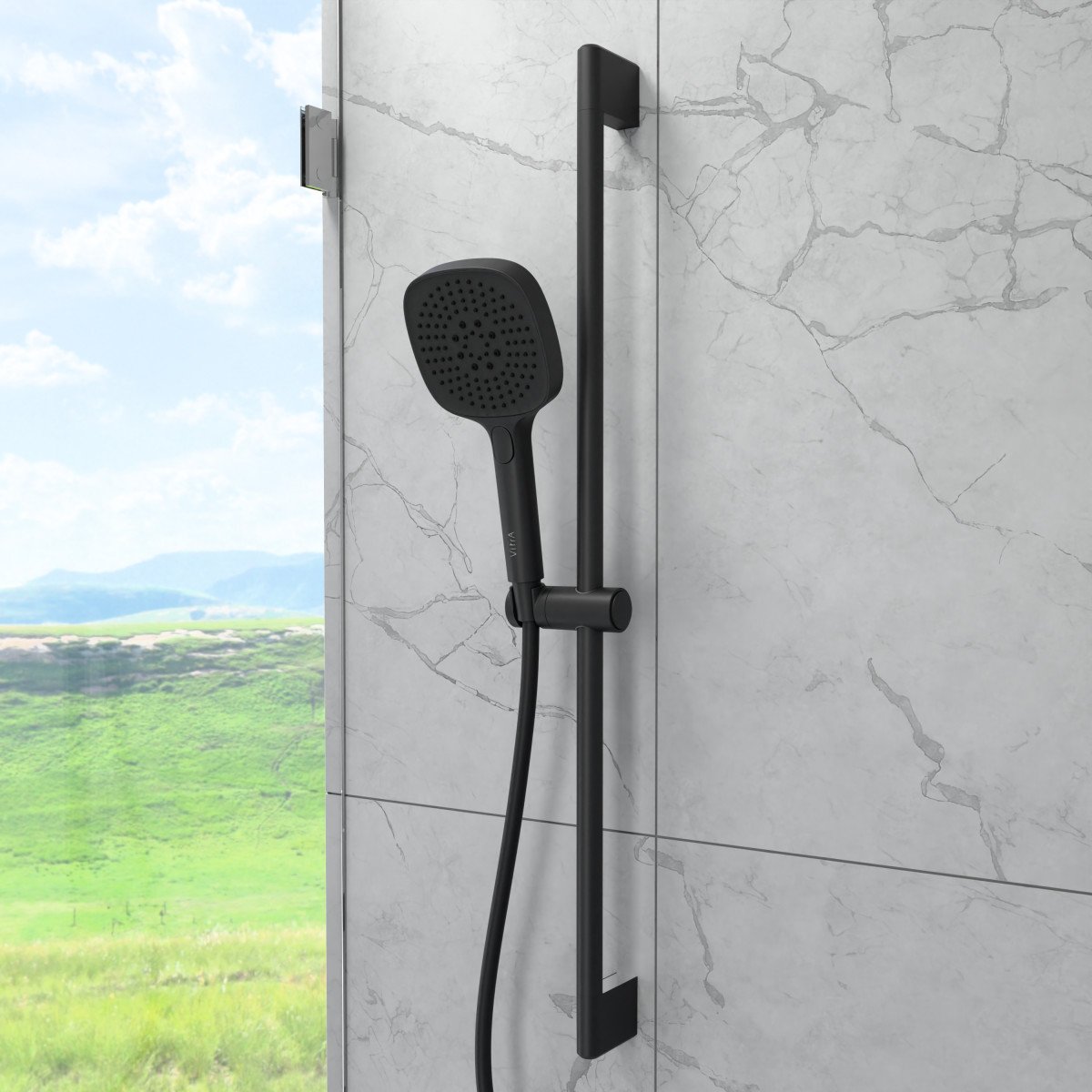 Душевая стойка VitrA Core Square A4591736EXP с ручным душем без смесителя матовая черная