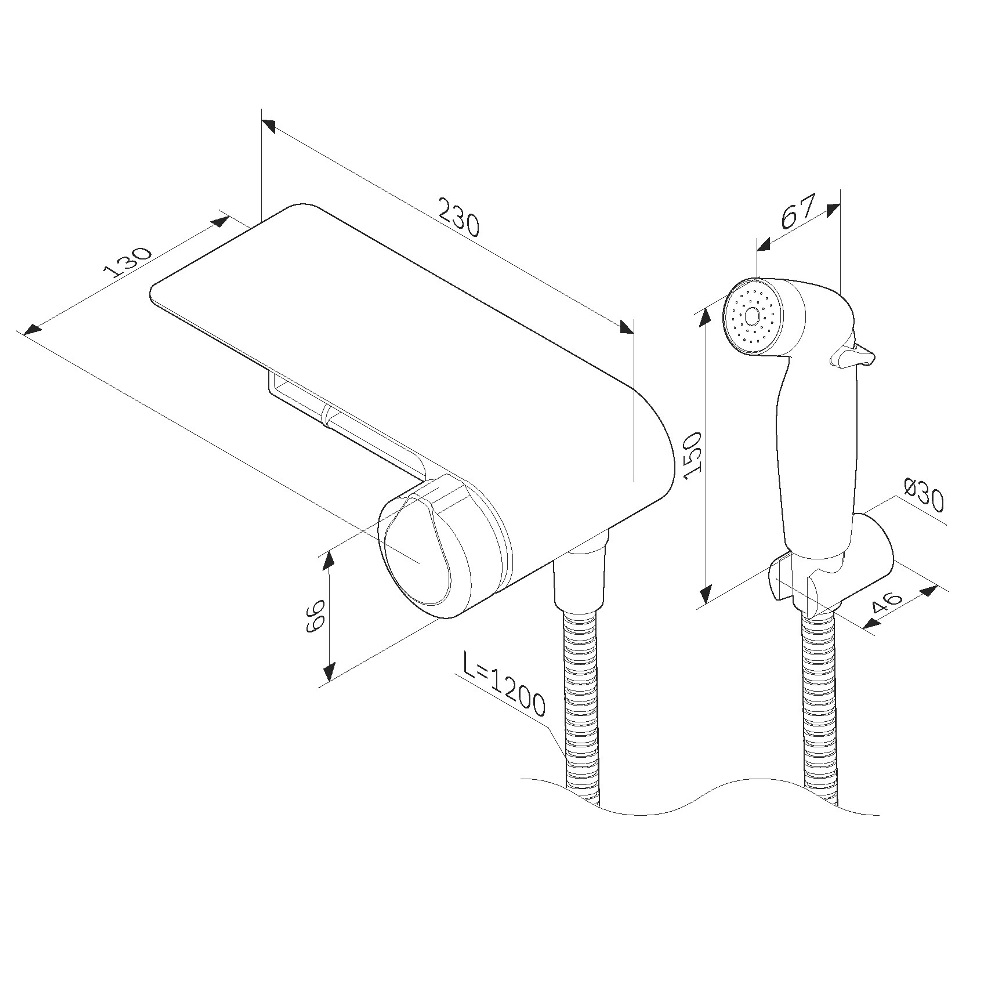 F0H85A800 X-Joy TouchReel, гигиенический набор со смесителем для душа с полкой, держателем туалетной