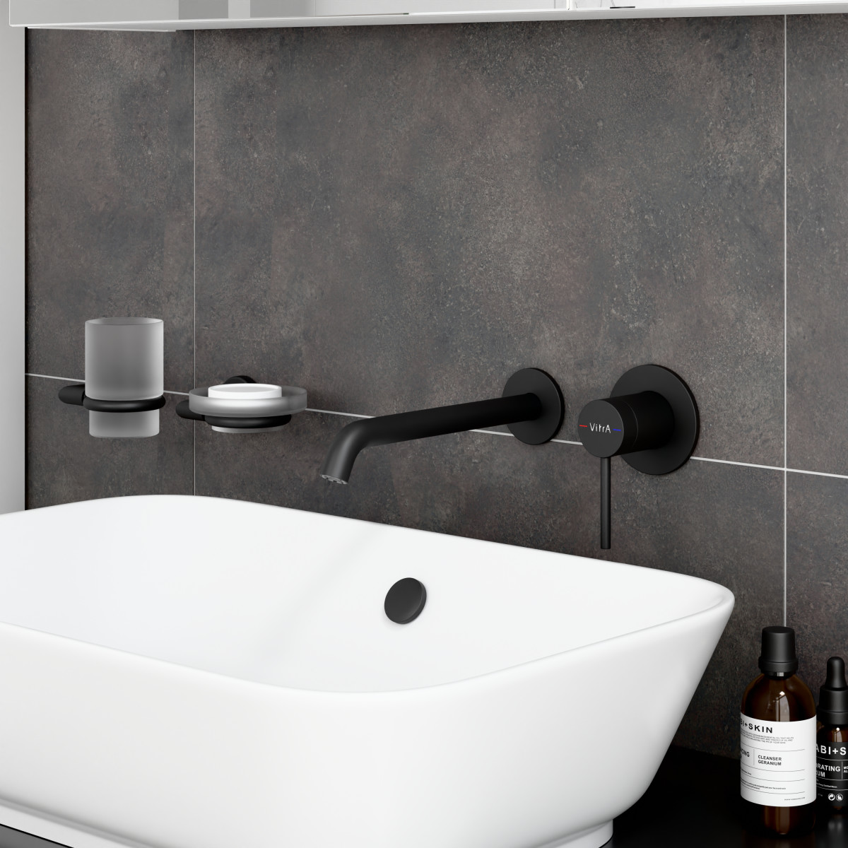 Встраиваемый смеситель для раковины VitrA Minimax Round A4354936EXP однорычажный матовый черный латунь